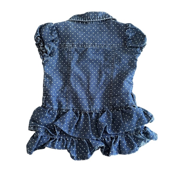 Guess Blue Denim Jean Polka Dot Ruffle Dress Short Sleeve Toddler Girl 2T - Picture 2 of 4